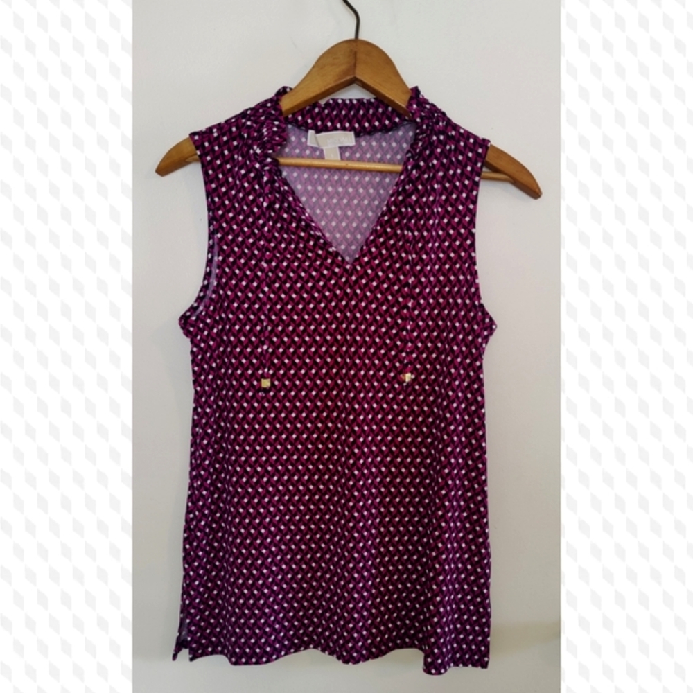 Michael Kors Loose Fit Billowy Sleeveless Top With Tassel and Gold Bead Detail